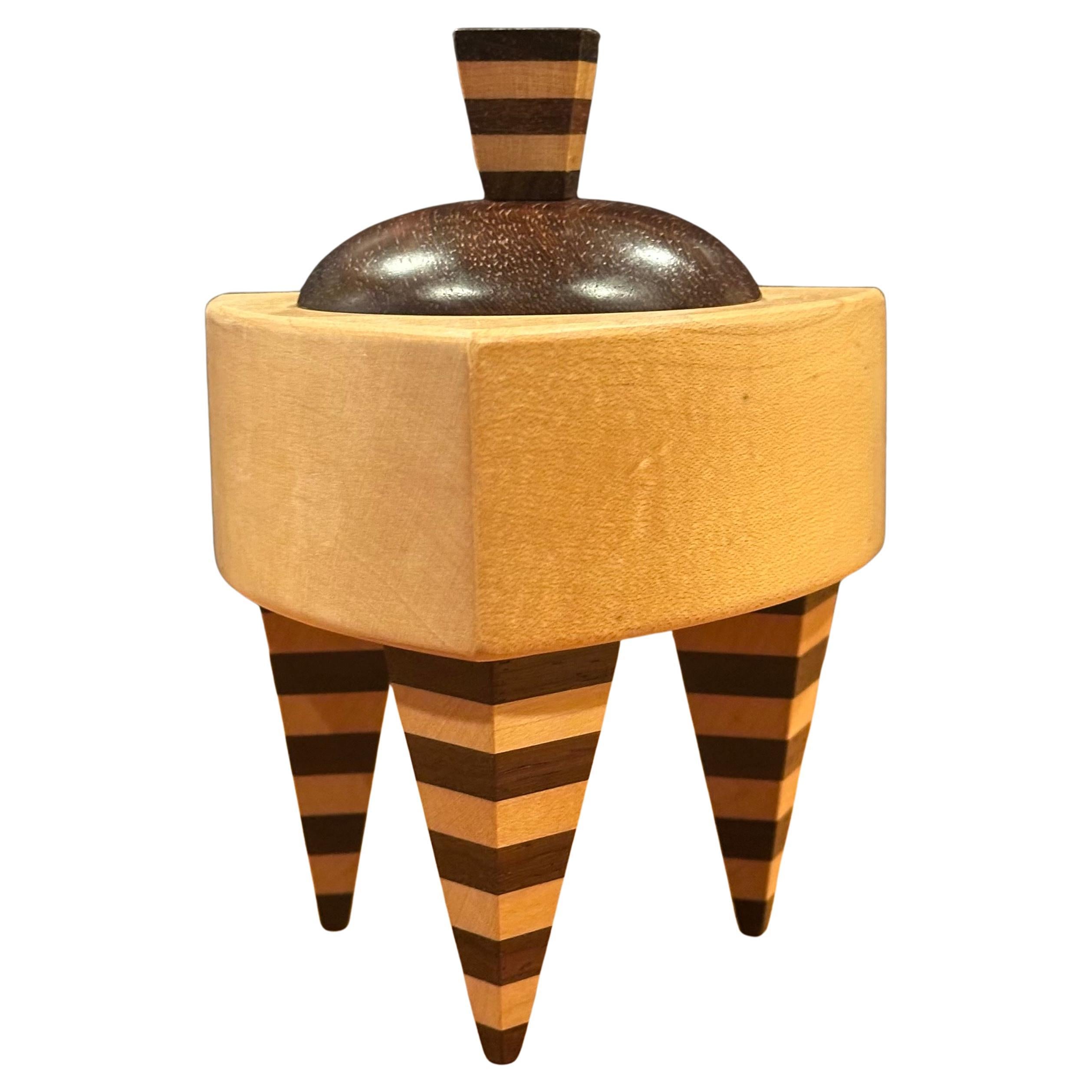 Memphis Style Triangular Mixed Wood Trinket Box by Russ Keil For Sale 10