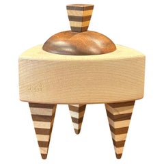 Memphis Style Triangular Mixed Wood Trinket Box by Russ Keil