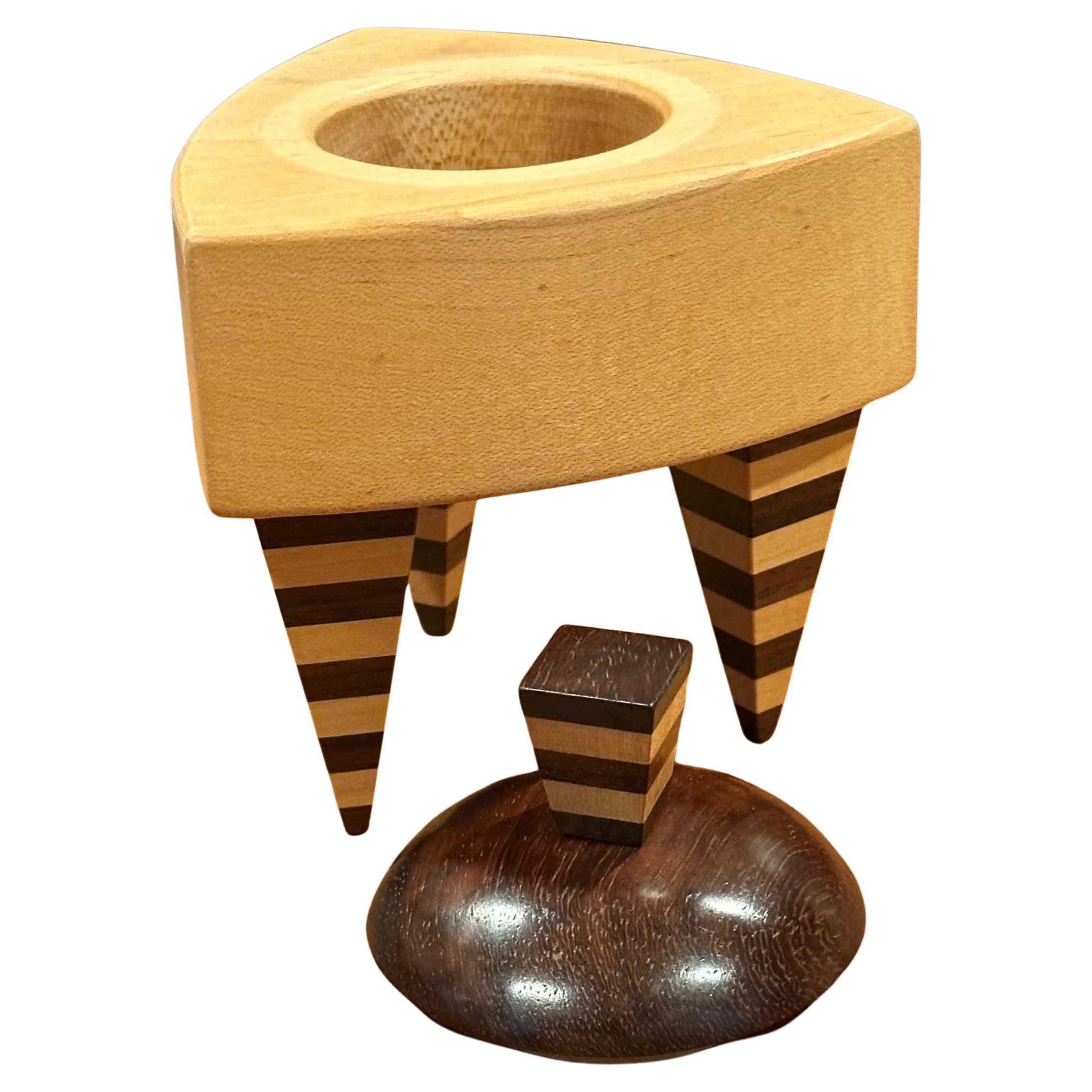 Post-Modern Memphis Style Triangular Mixed Wood Trinket Box by Russ Keil For Sale
