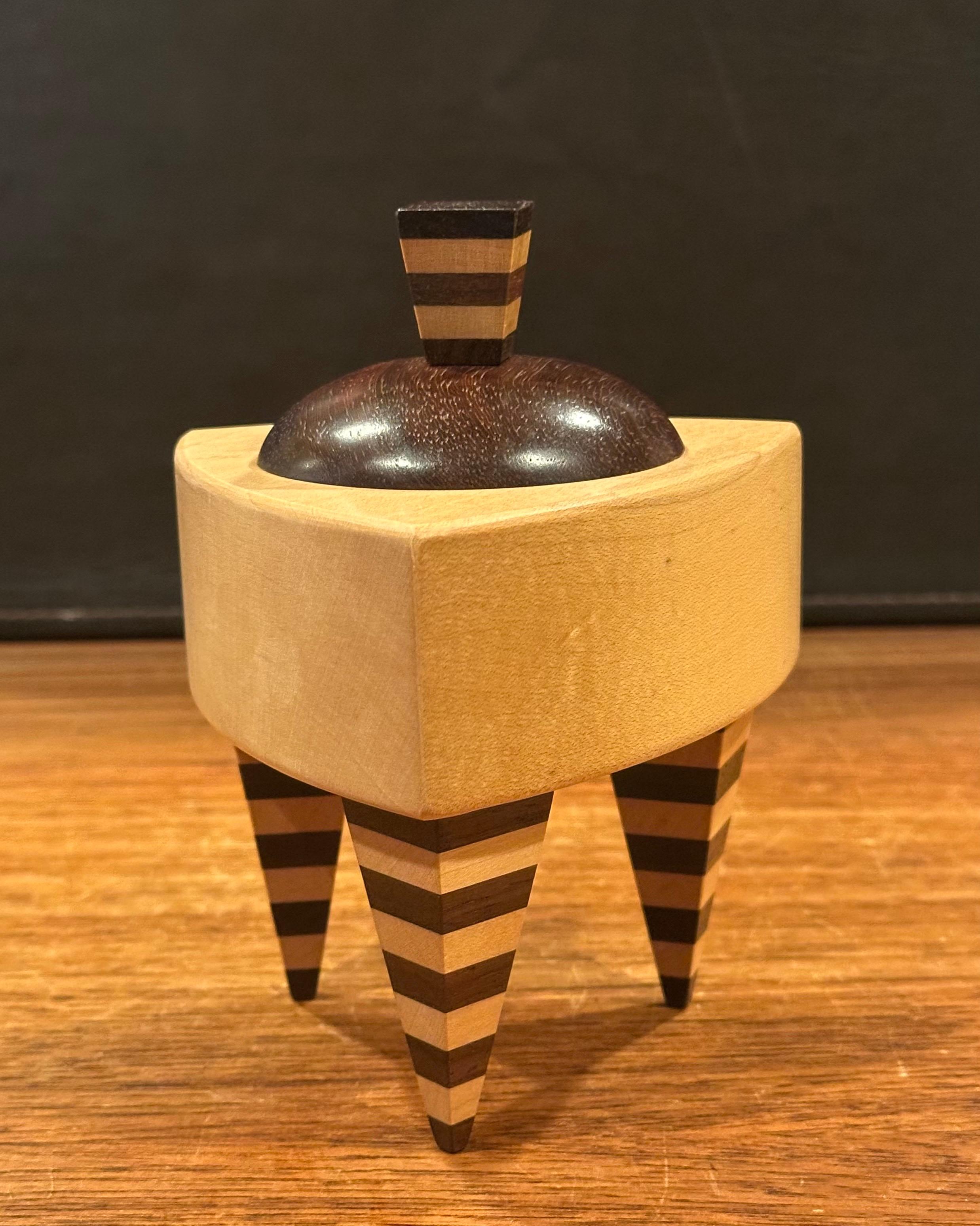 American Memphis Style Triangular Mixed Wood Trinket Box by Russ Keil For Sale