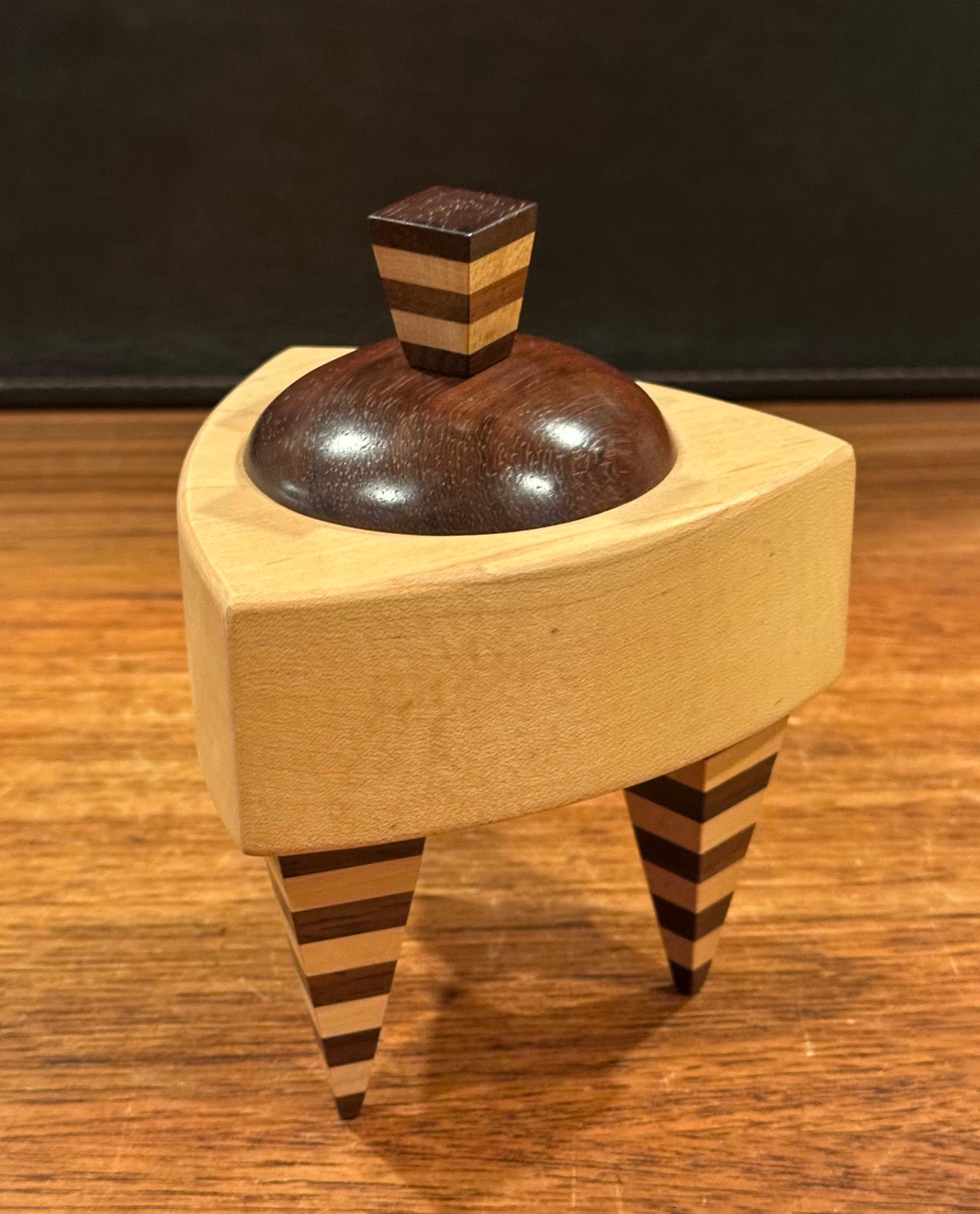 20th Century Memphis Style Triangular Mixed Wood Trinket Box by Russ Keil For Sale