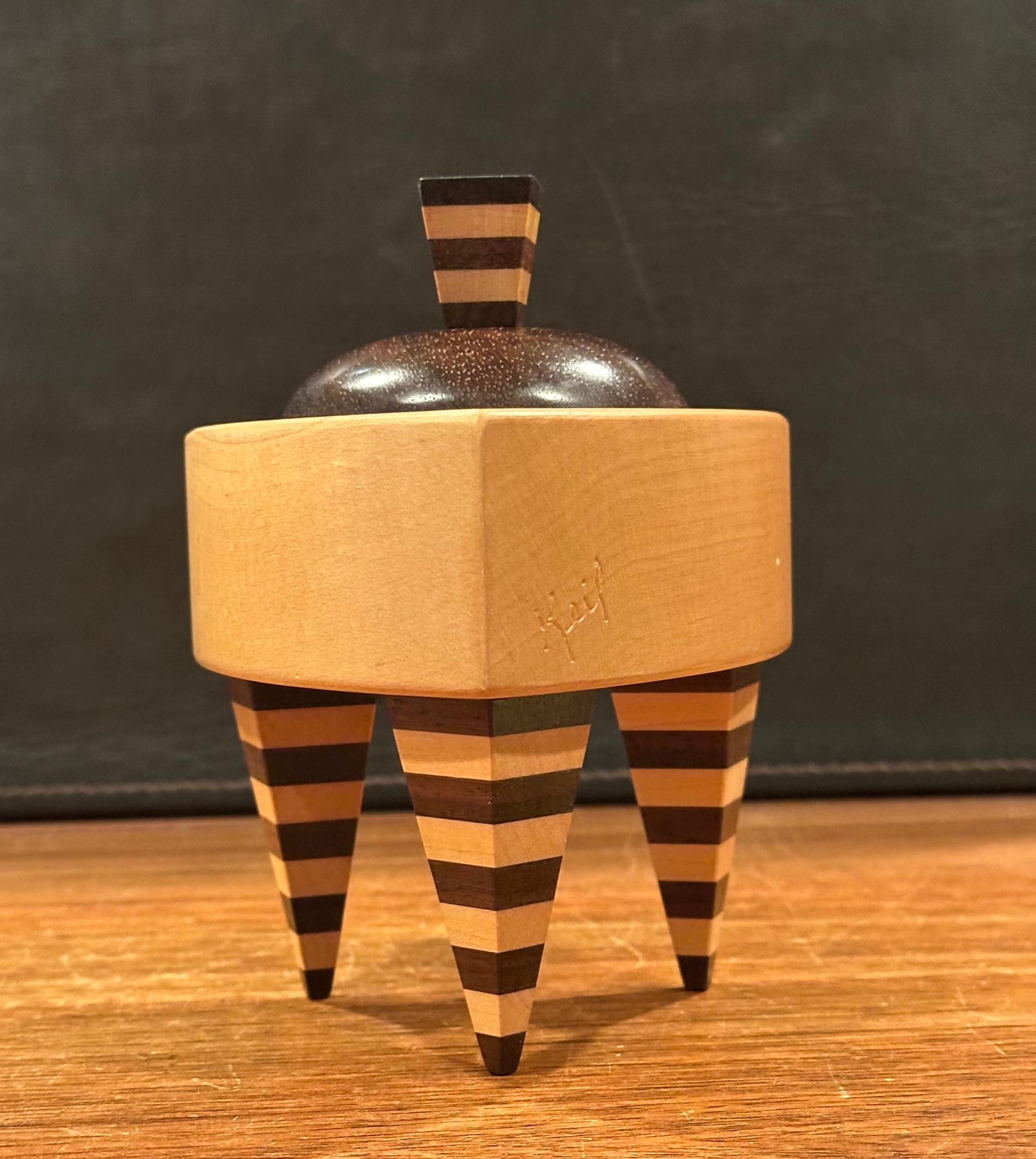 Maple Memphis Style Triangular Mixed Wood Trinket Box by Russ Keil For Sale