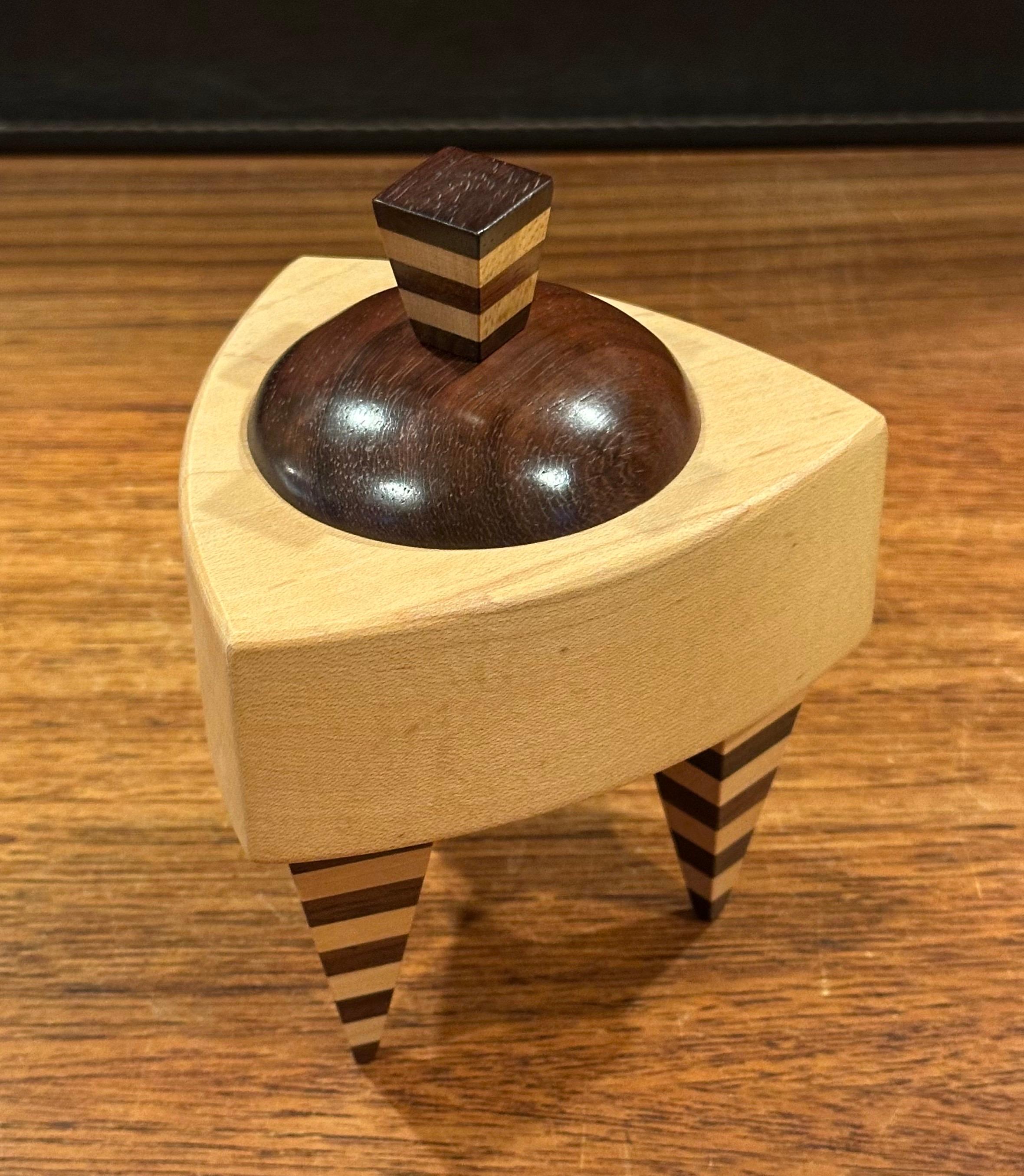 Memphis Style Triangular Mixed Wood Trinket Box by Russ Keil For Sale 2