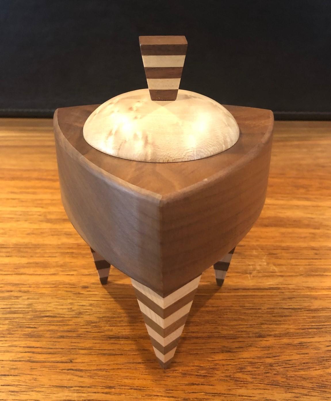 Memphis Style Triangular Mixed Wood Trinket Box by Russ Keil 1