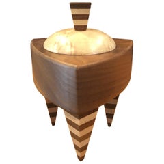 Memphis Style Triangular Mixed Wood Trinket Box by Russ Keil
