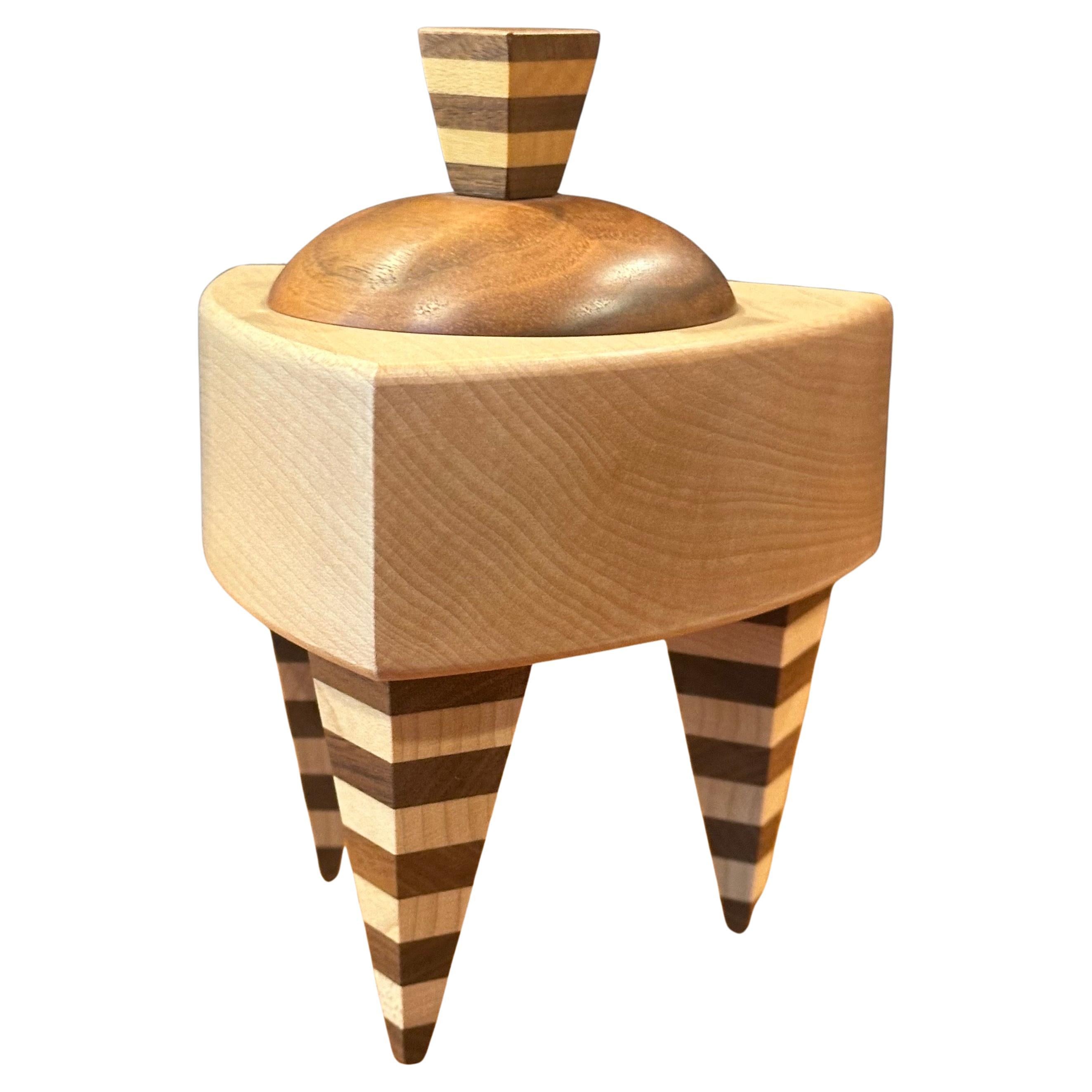 Memphis Style Triangular Mixed Wood Trinket Box by Russ Keil