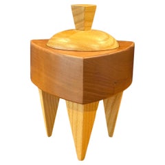 Memphis Style Triangular Mixed Wood Trinket Box by Russ Keil