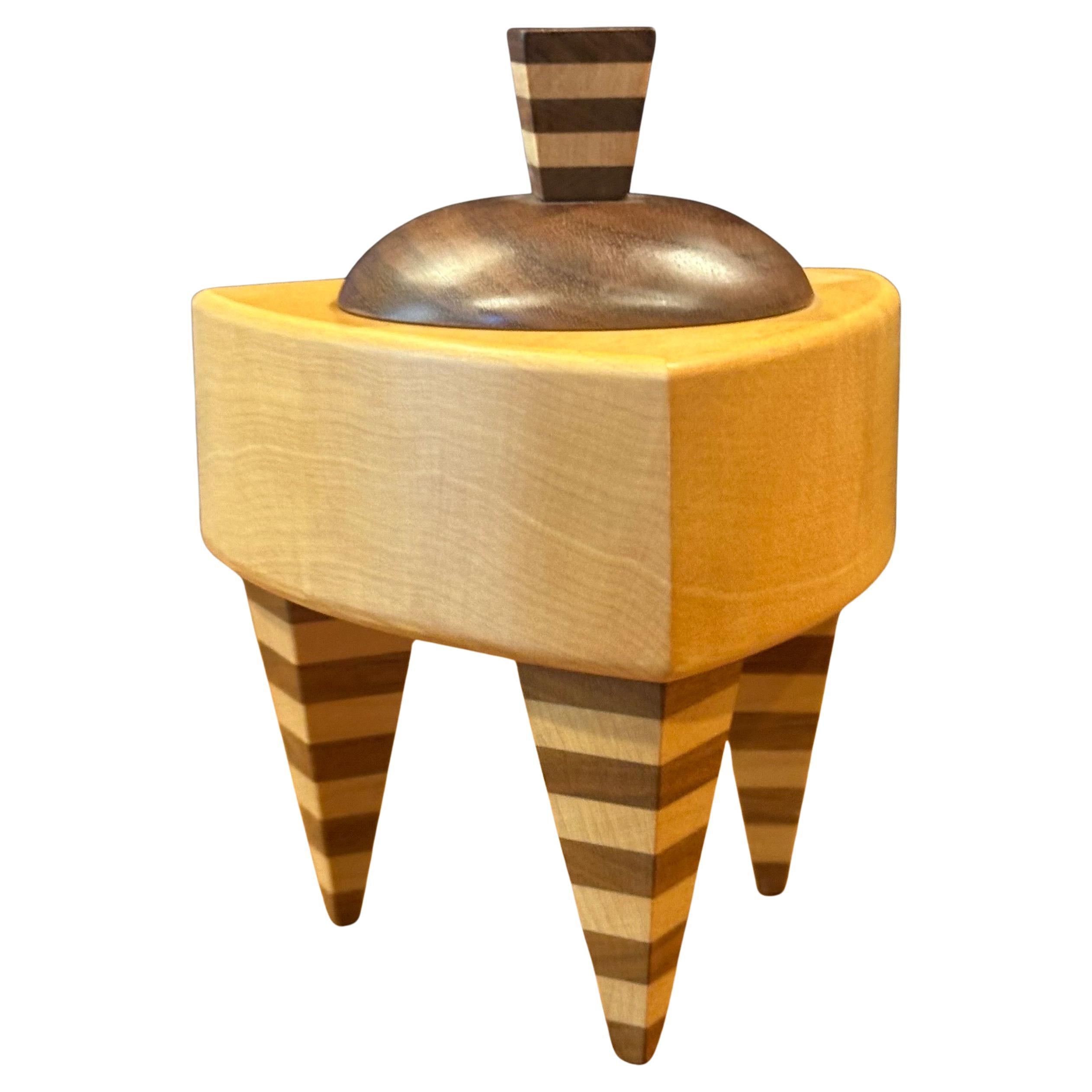 Memphis Style Triangular Mixed Wood Trinket Box by Russ Keil