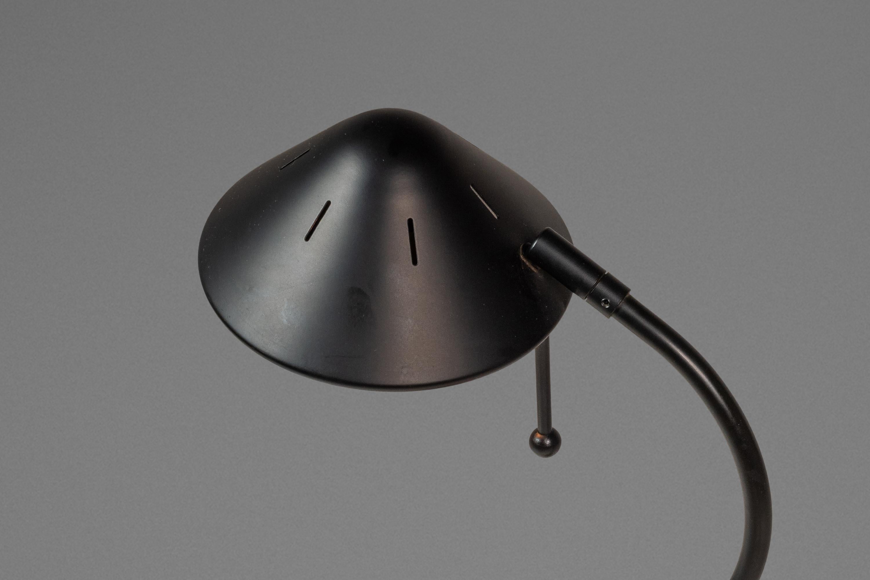 Memphis-Style 'UFO' Adjustable Halogen Table Desk Lamp w/ Oak Base, c. 1980s For Sale 6