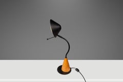 Memphis-Style 'UFO' Adjustable Halogen Table Desk Lamp w/ Oak Base, c. 1980s