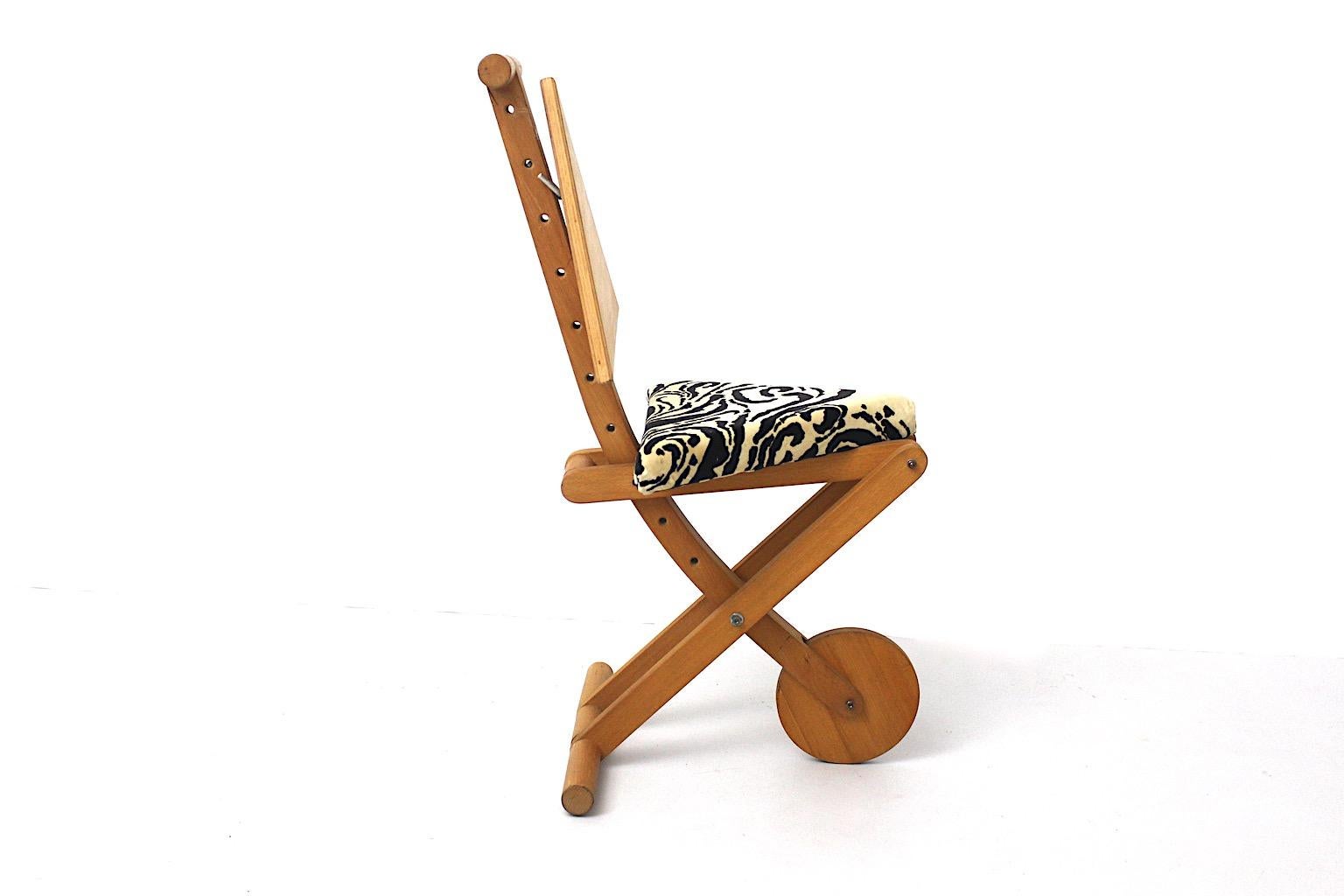 Post-Modern Memphis Style Vintage Beech Animal Zebra Side Chair Italy, 1980s For Sale