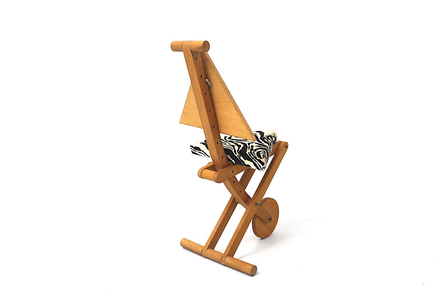 Vintage-Beistellstuhl aus Buche und Tier-Zebra im Memphis-Stil, Italien, 1980er Jahre im Zustand „Gut“ im Angebot in Vienna, AT