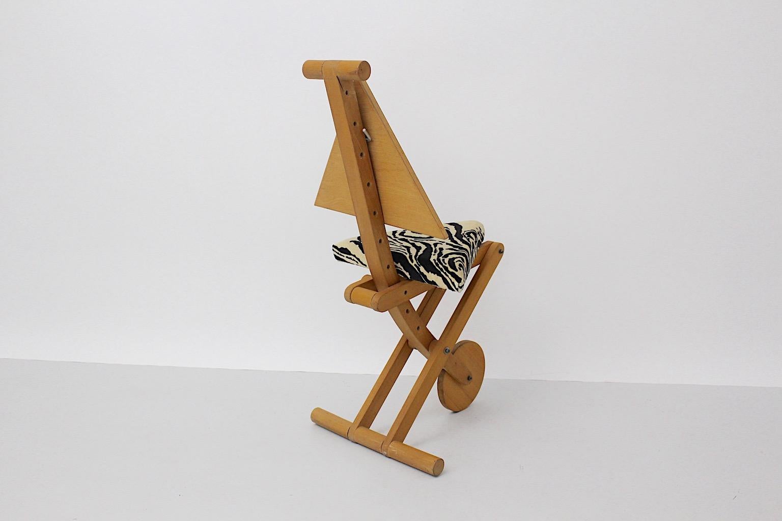 Late 20th Century Memphis Style Vintage Beech Animal Zebra Side Chair Italy, 1980s For Sale