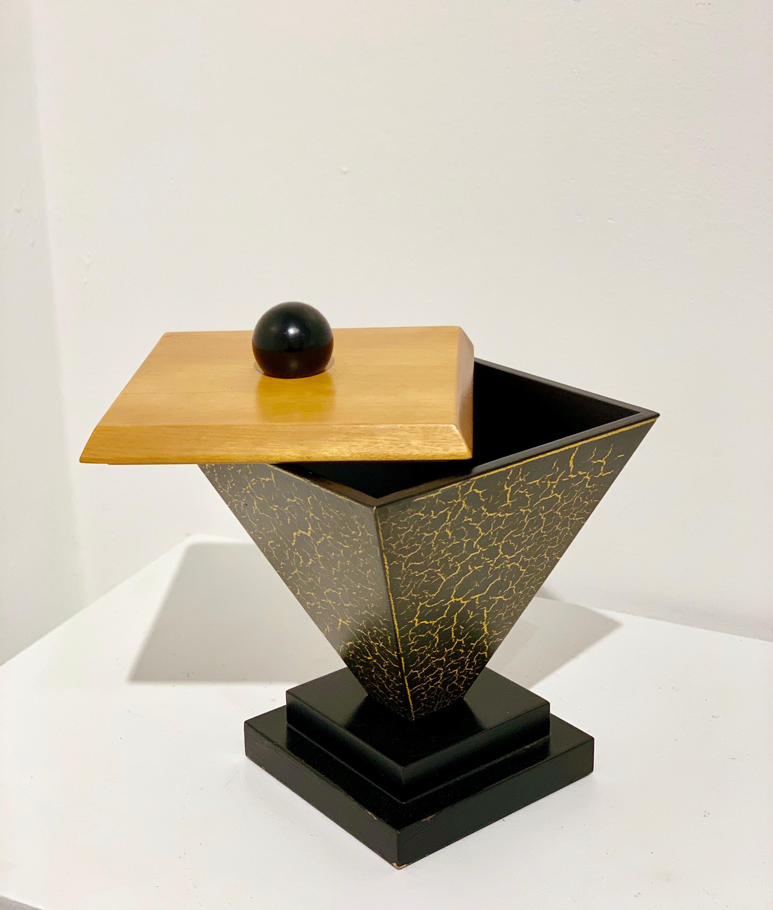Memphis Wood Triangular Decorative Box In Good Condition In San Diego, CA