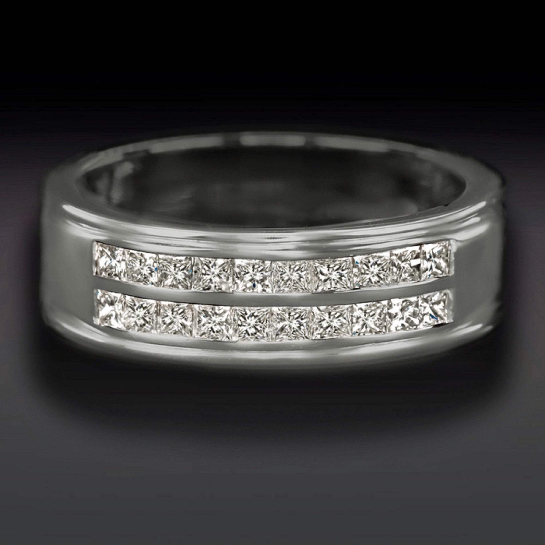Modern Men 1 Carat Wedding Band Solid 14 Carats White Gold For Sale
