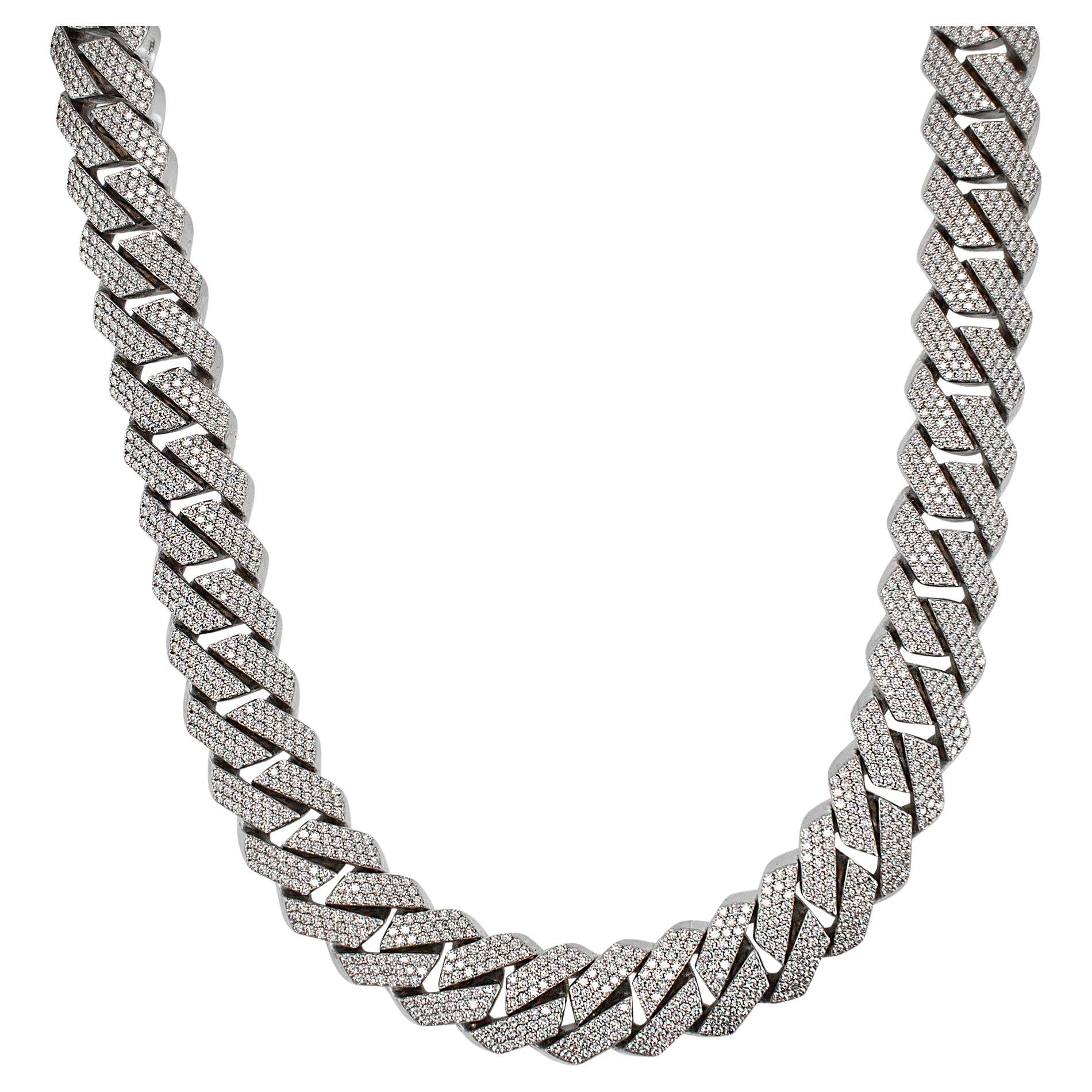 Men 925 Sterling Silver 28.95ct Moissanite Miami Cuban Chain Necklace in vendita