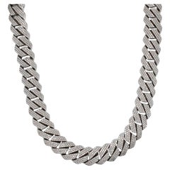 Men 925 Sterling Silver 28.95ct Moissanite Miami Cuban Chain Necklace