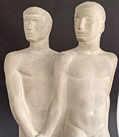 "Men Clasping Hands, " Unique Art Deco Sculpture of Nude Male Couple