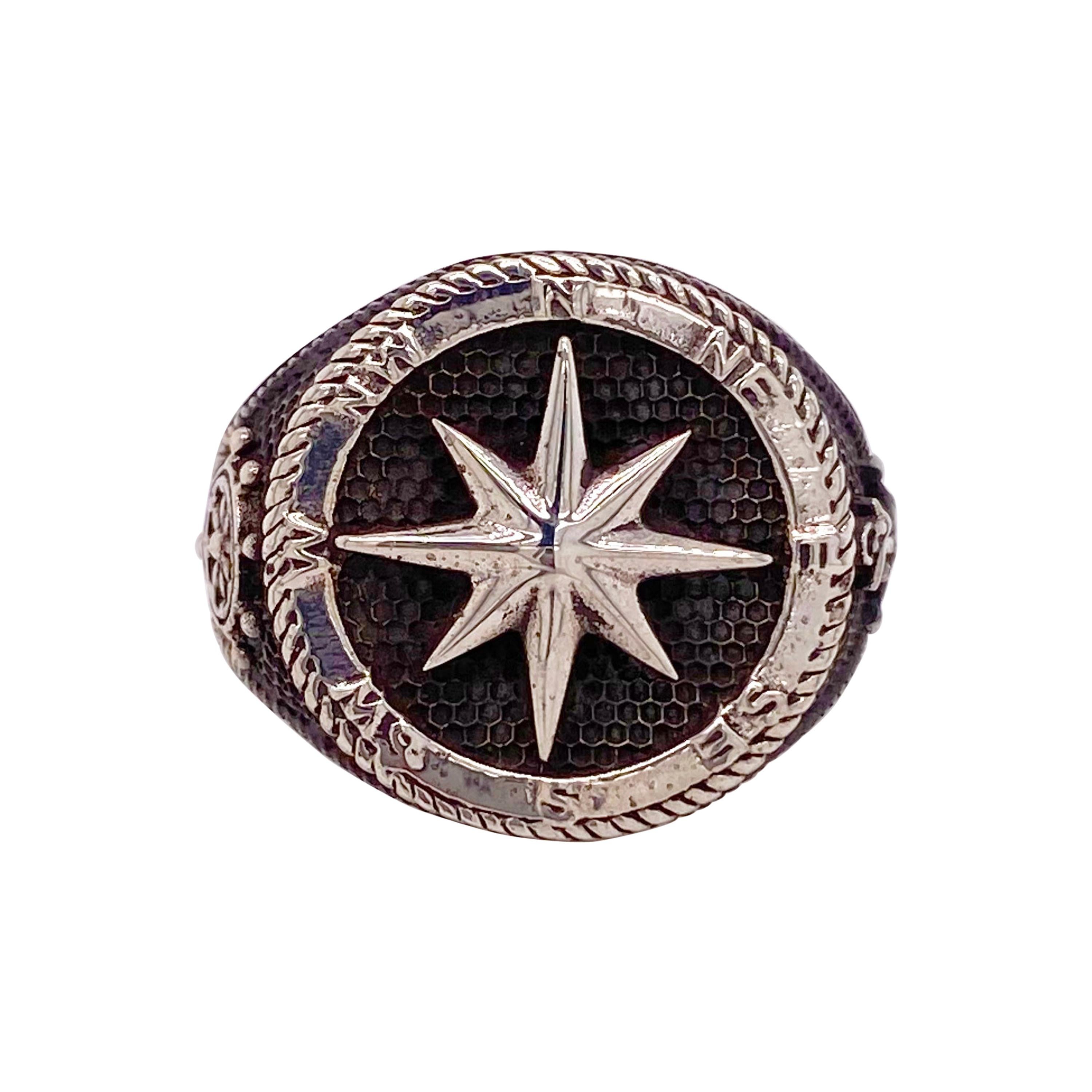 Men Compass Ring, Sterling Silver Northstar Compass Ring