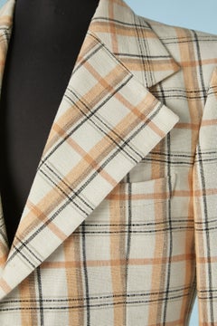 Men cotton and raw silk trouser-pant suit with check Pierre Cardin Boutique Line