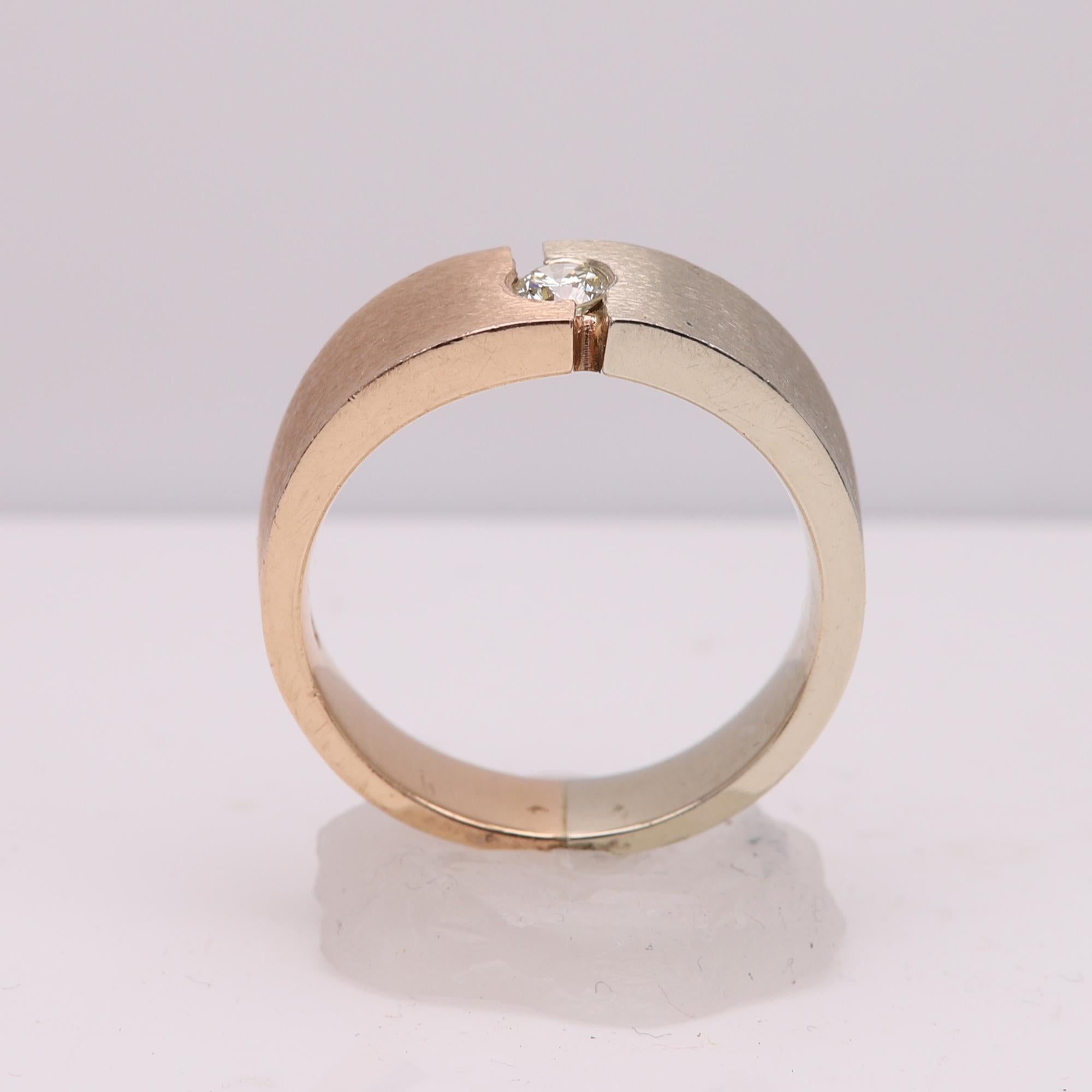 Men Diamond Ring 14 Karat Two Tone Brushed Gold Mens Band Rose and White Gold 1