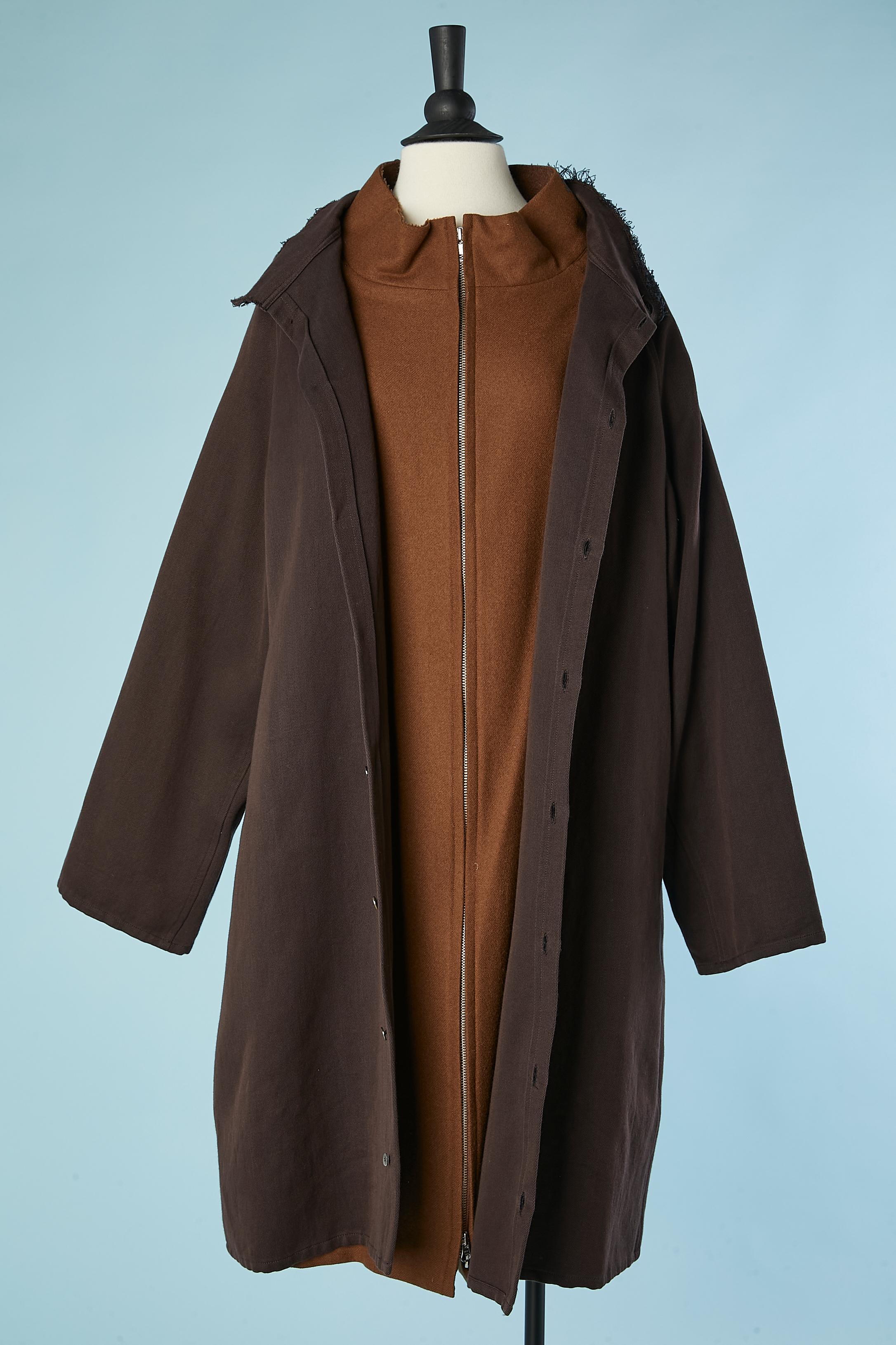 Zweifarbiger Herrenmantel aus Baumwolle und einem aus Wolle von Yohji Yamamoto  für Damen oder Herren im Angebot