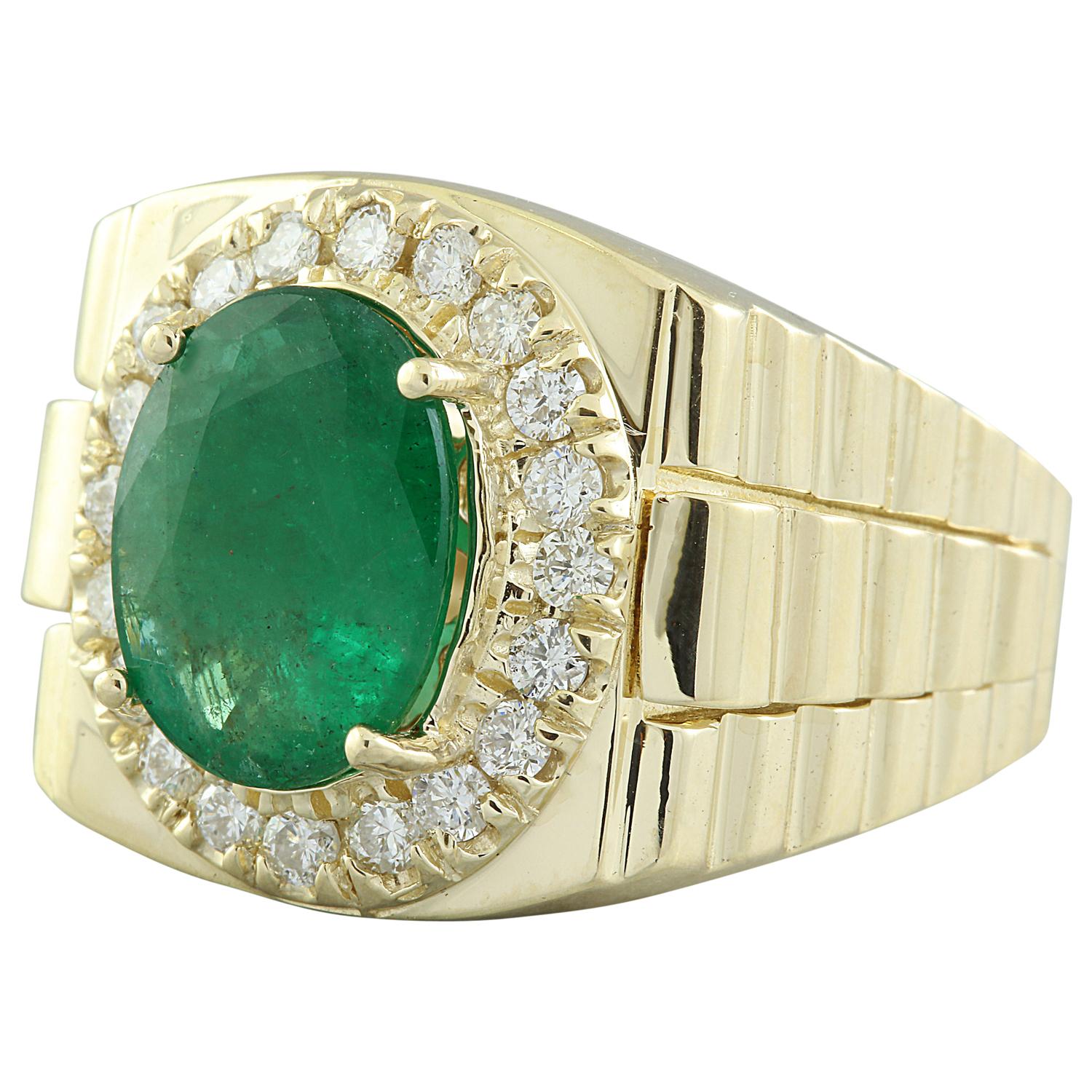 Women's Men Emerald Diamond Ring In 14 Karat Yellow Gold For Sale