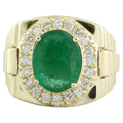 Men Emerald Diamond Ring In 14 Karat Yellow Gold