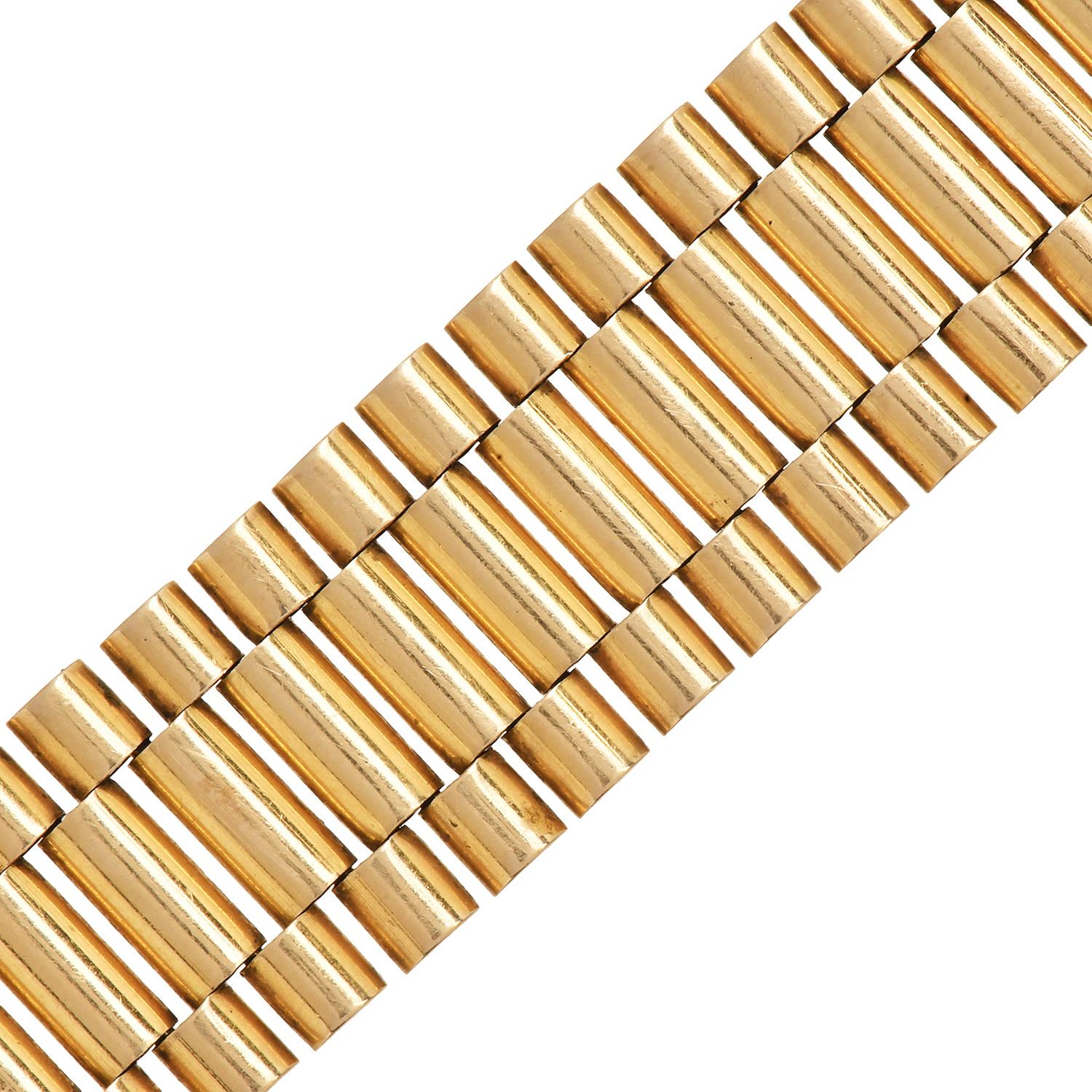 Men's Men Fancy 14K  Wide Link Yellow Gold Bracelet For Sale