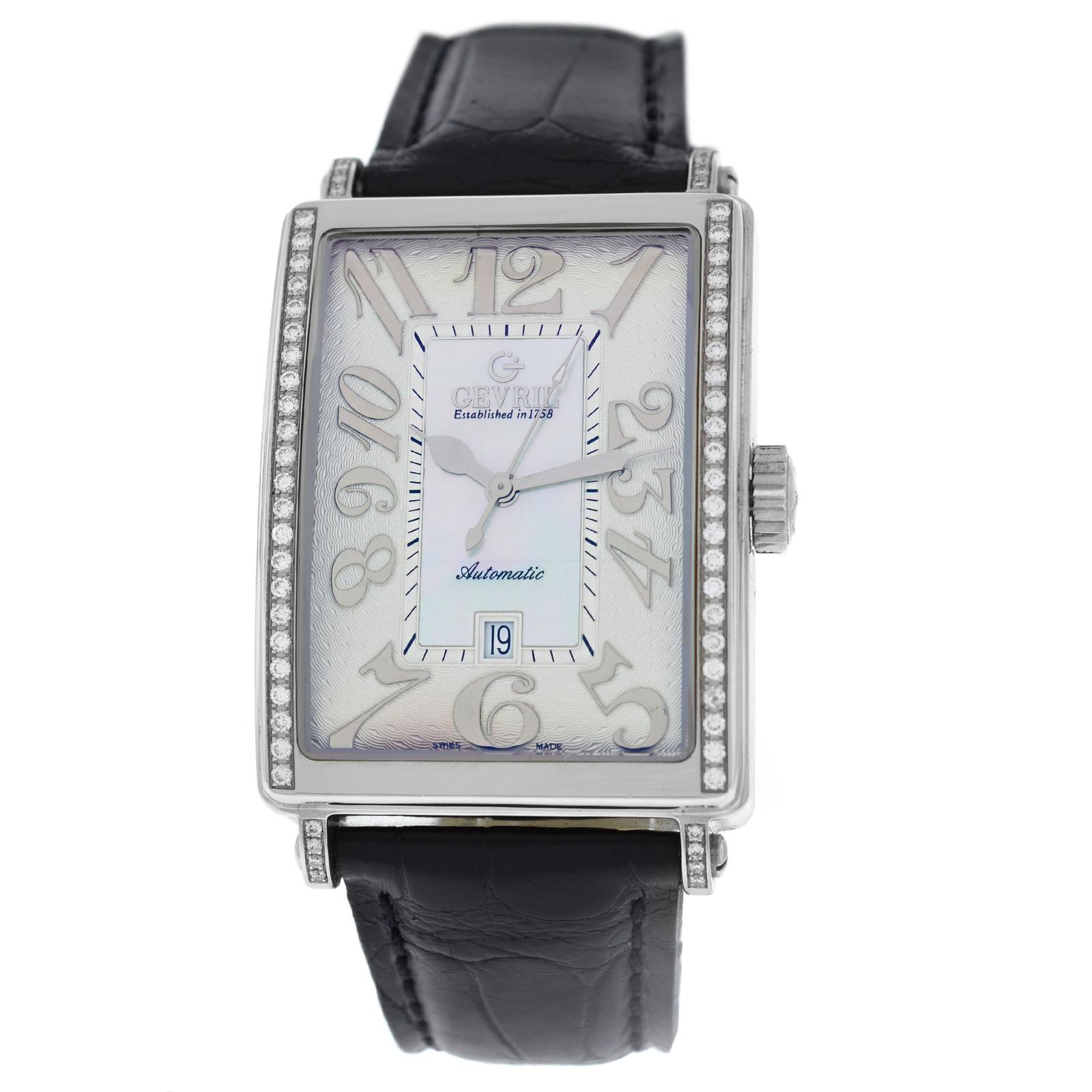 Men Gevril Avenue of Americas Limited Ed. Automatic Diamond MOP Watch For Sale