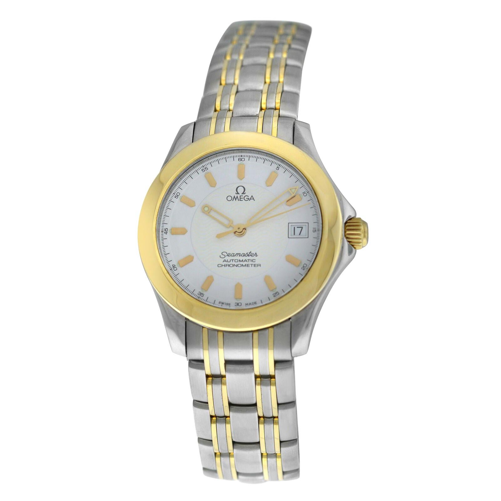 Men’s Midsize Omega Seamaster 1681601 Automatic Chronometer Steel Gold Watch For Sale