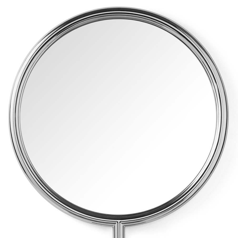 Hommes miroirs avec cadre en acier poli
en finition chromée avec verre miroir rond.
Également disponible sur demande en plaqué or 
Finition 24 carats ou finition chromée.
Finition plaquée or 24 carats disponible en :
L 90 x D 5.5 x H 120cm, prix :