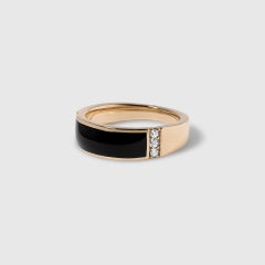 Men or Women's Black Onyx Ring with Side Diamonds, 14 Kt Yellow Gold by Kabana