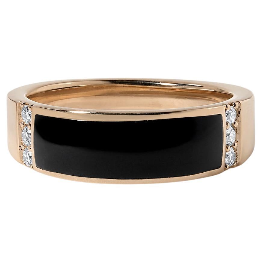 Men or Women's Black Onyx Ring with Side Diamonds, 14 Kt Yellow Gold by Kabana For Sale