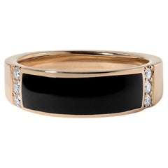 Men or Women's Black Onyx Ring with Side Diamonds, 14 Kt Yellow Gold by Kabana