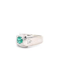 Men Pinky Ring Emerald & Diamonds D.10ct E.50ct 14kwg