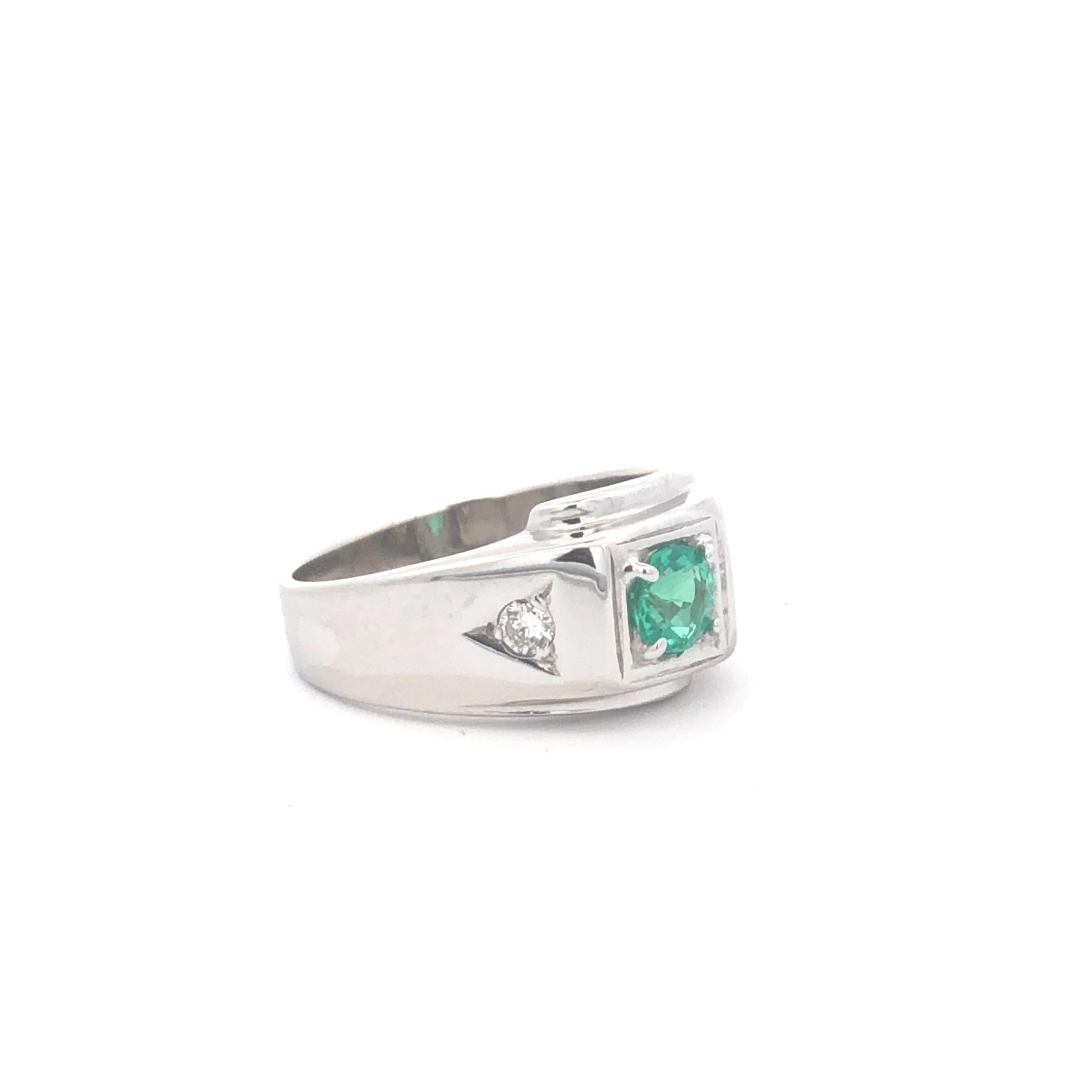Herren Rosa Ring Smaragd & Diamanten D.10ct E.50ct 14kwg (Smaragdschliff) im Angebot
