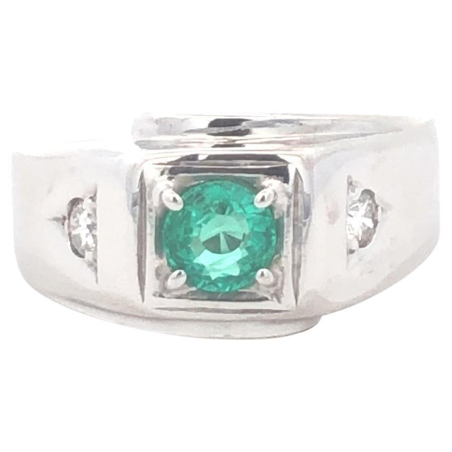 Men Pinky Ring Emerald & Diamonds D.10ct E.50ct 14kwg