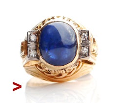 Men Ring natural 10.5 ct Sapphire Diamonds solid 18K Yellow Gold Size US8 / 13gr