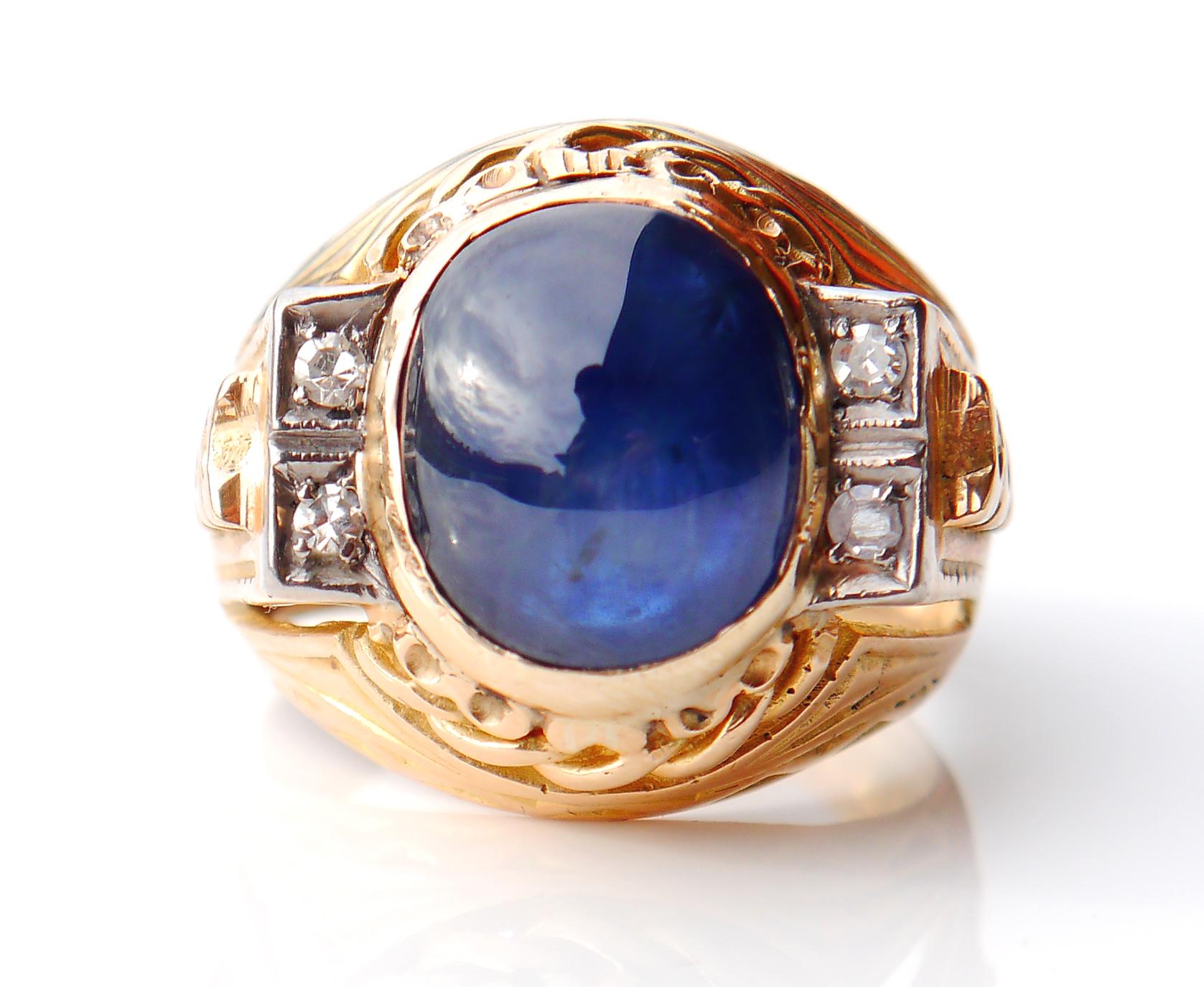 Women's Men Ring natural 10.5 ct Sapphire Diamonds solid 18K Yellow Gold Size US8 / 13gr For Sale