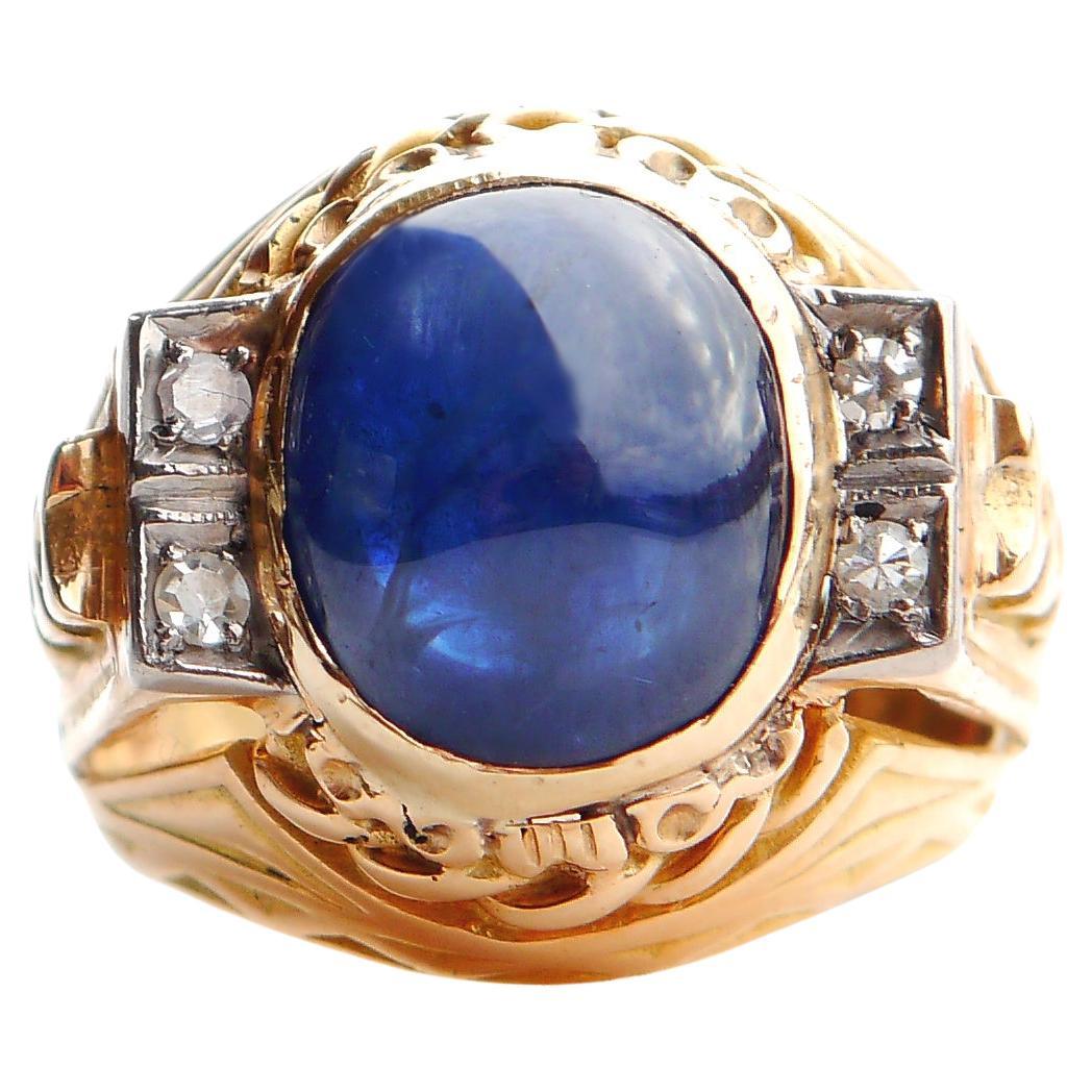 Men Ring natural 10.5 ct Sapphire Diamonds solid 18K Yellow Gold Size US8 / 13gr For Sale