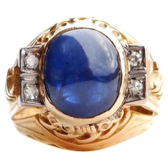 Used Men Ring natural 10.5 ct Sapphire Diamonds solid 18K Yellow Gold Size US8 / 13gr