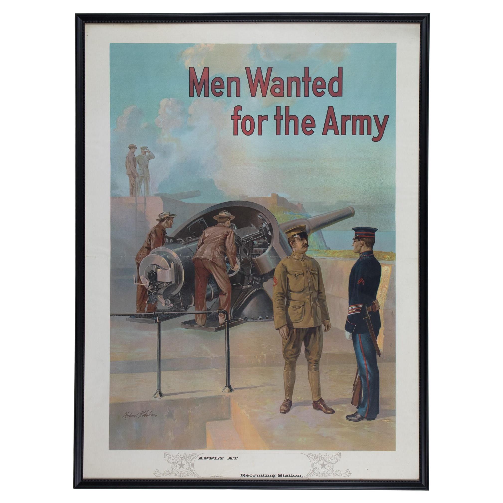 "Se buscan hombres para el ejército" Cartel de reclutamiento antiguo de la Primera Guerra Mundial