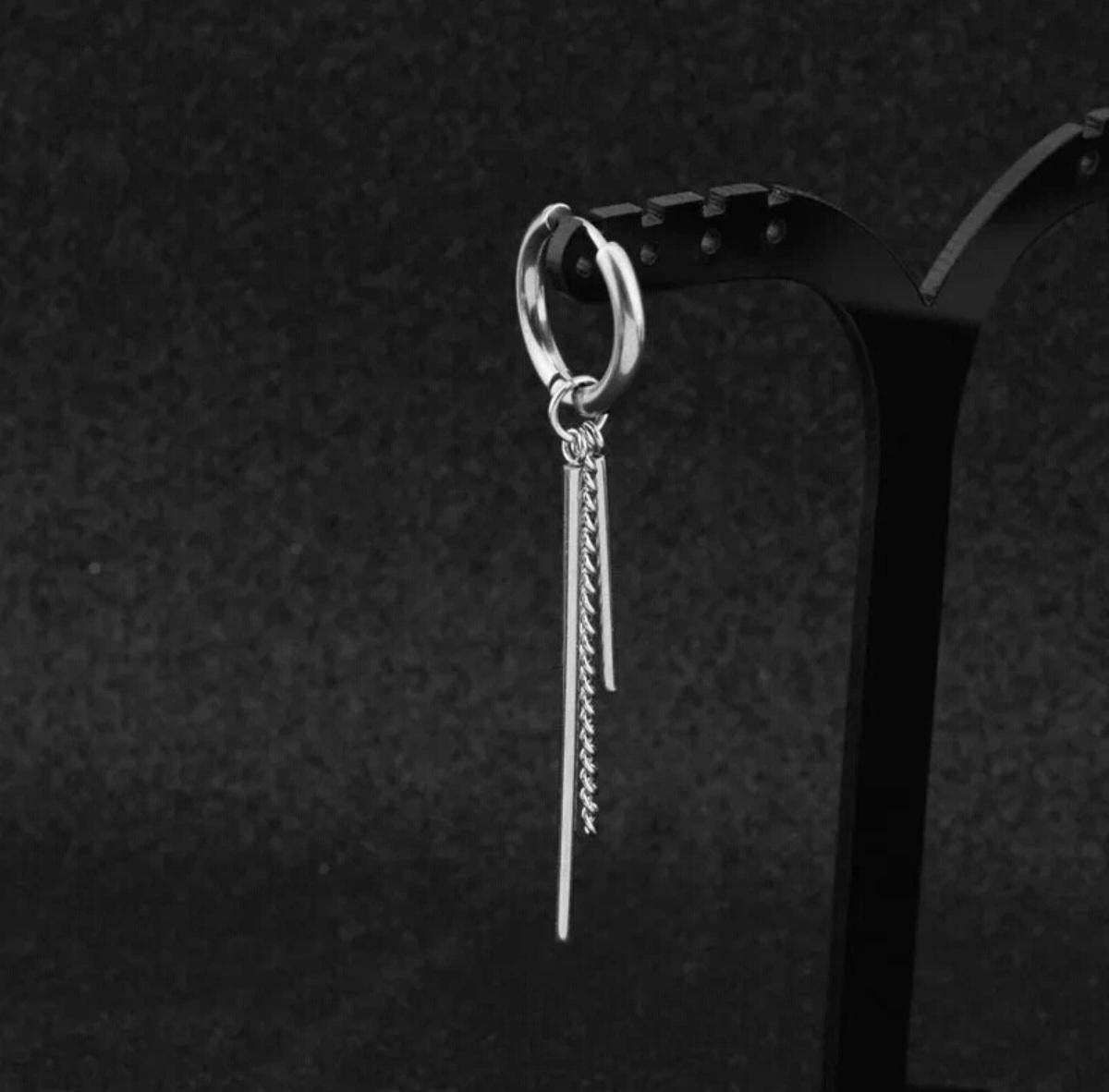Men Women Punk Earrings 925 Silver Tassel Long Chain Hip Hop Hipster Rock Studs. For Sale 1