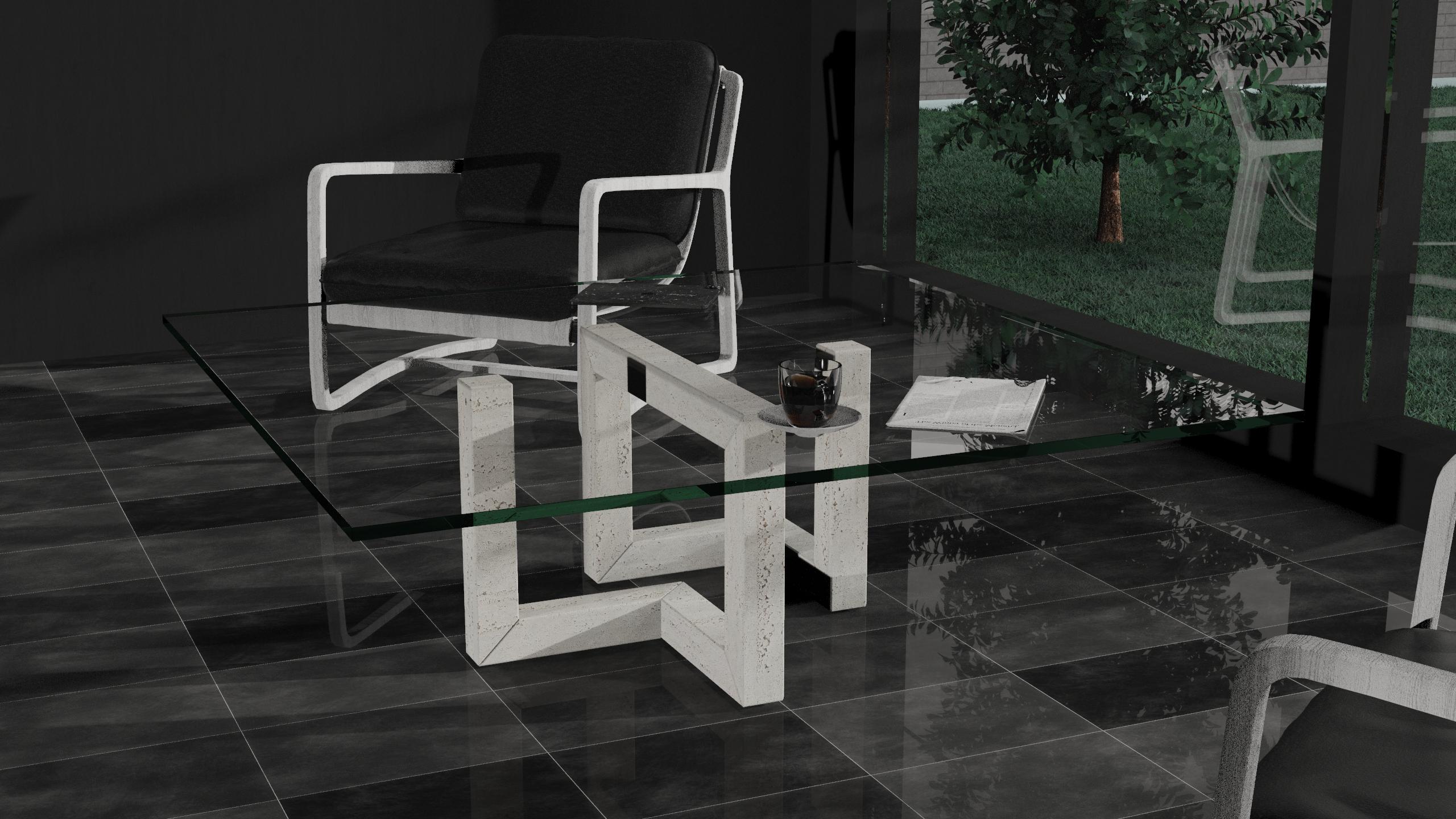 Mena Italienischer Travertin Marmor Couchtisch Kontemporäres Design Bespoke Möbel im Angebot 3