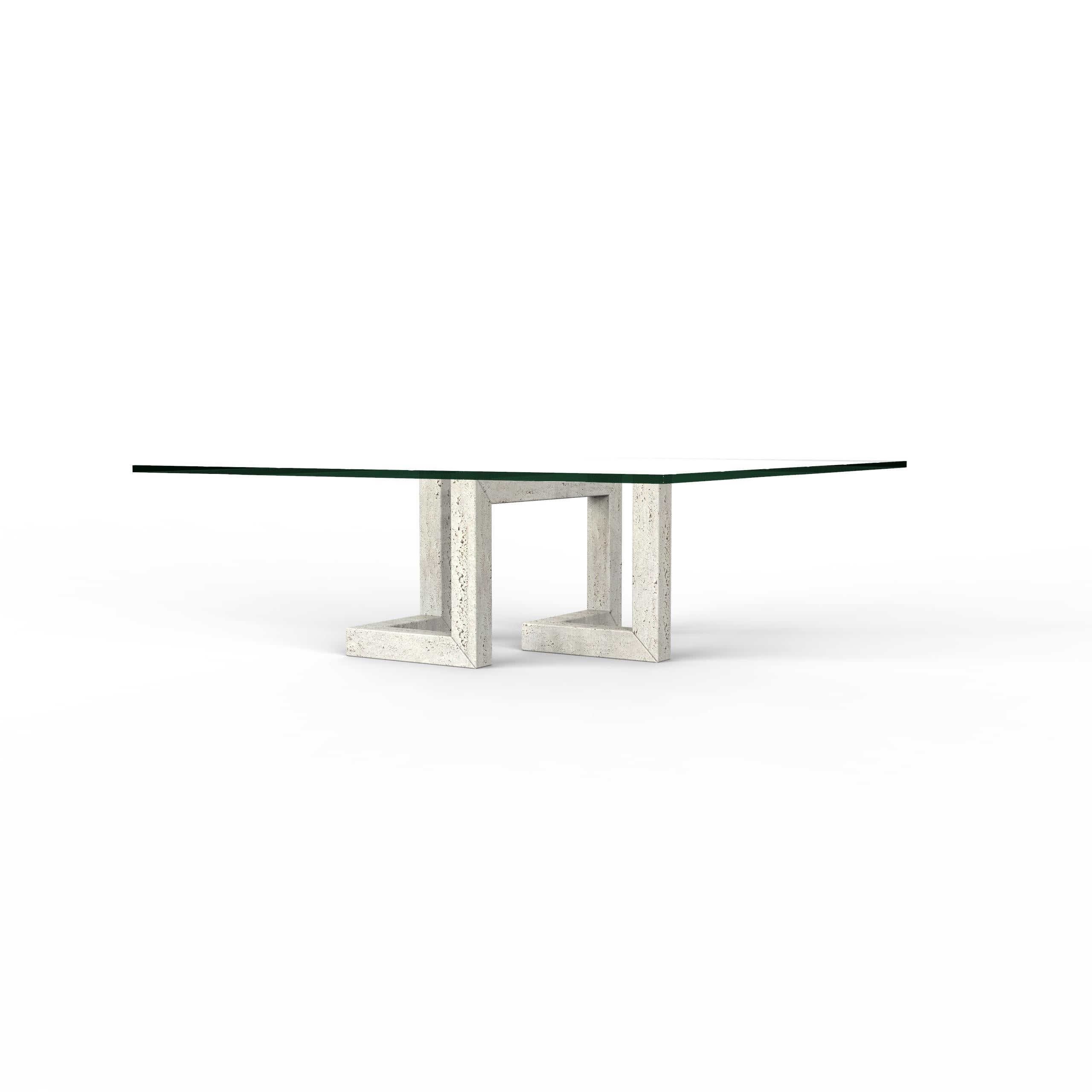 Mena Italienischer Travertin Marmor Couchtisch Kontemporäres Design Bespoke Möbel (Moderne) im Angebot