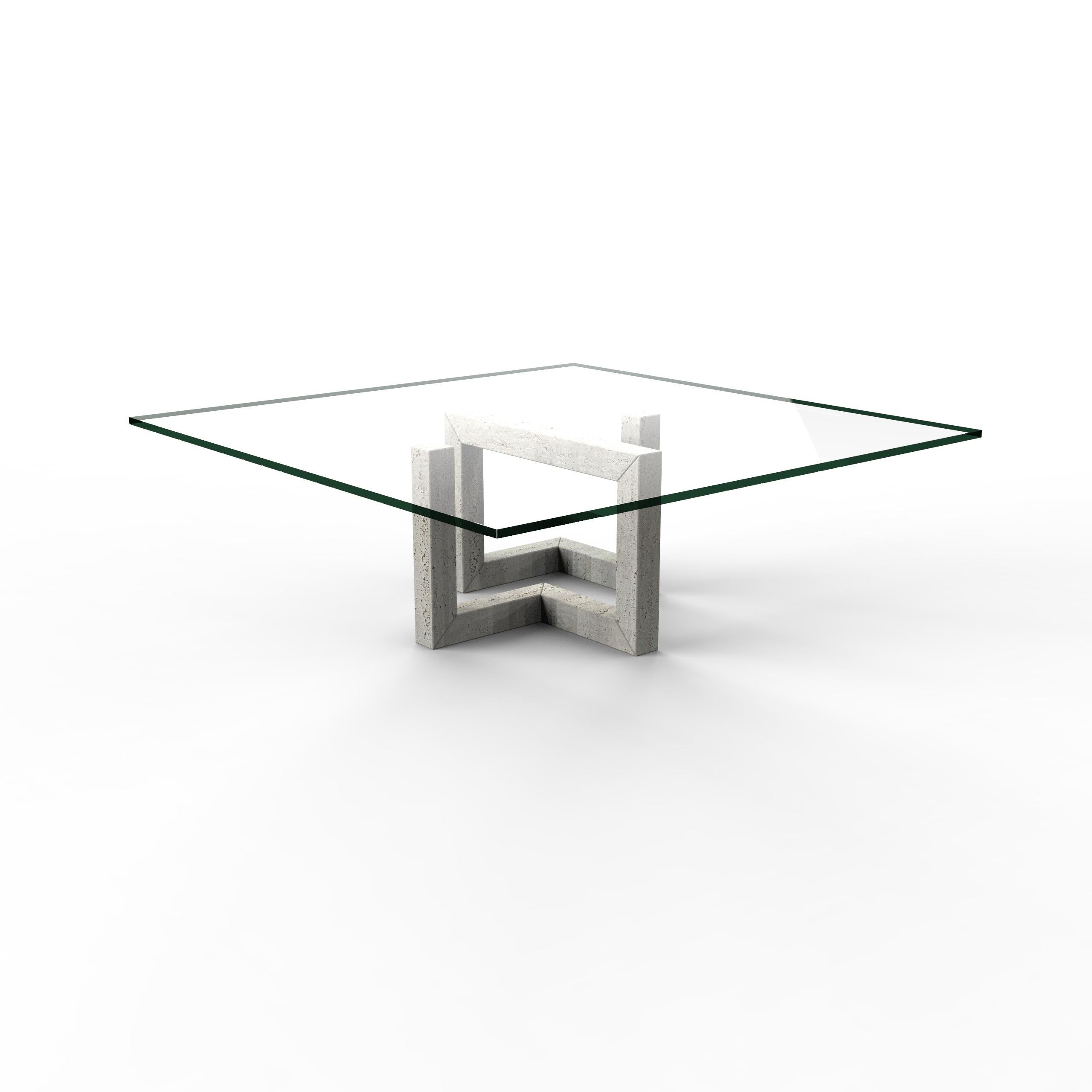 Mena Italienischer Travertin Marmor Couchtisch Kontemporäres Design Bespoke Möbel (Spanisch) im Angebot