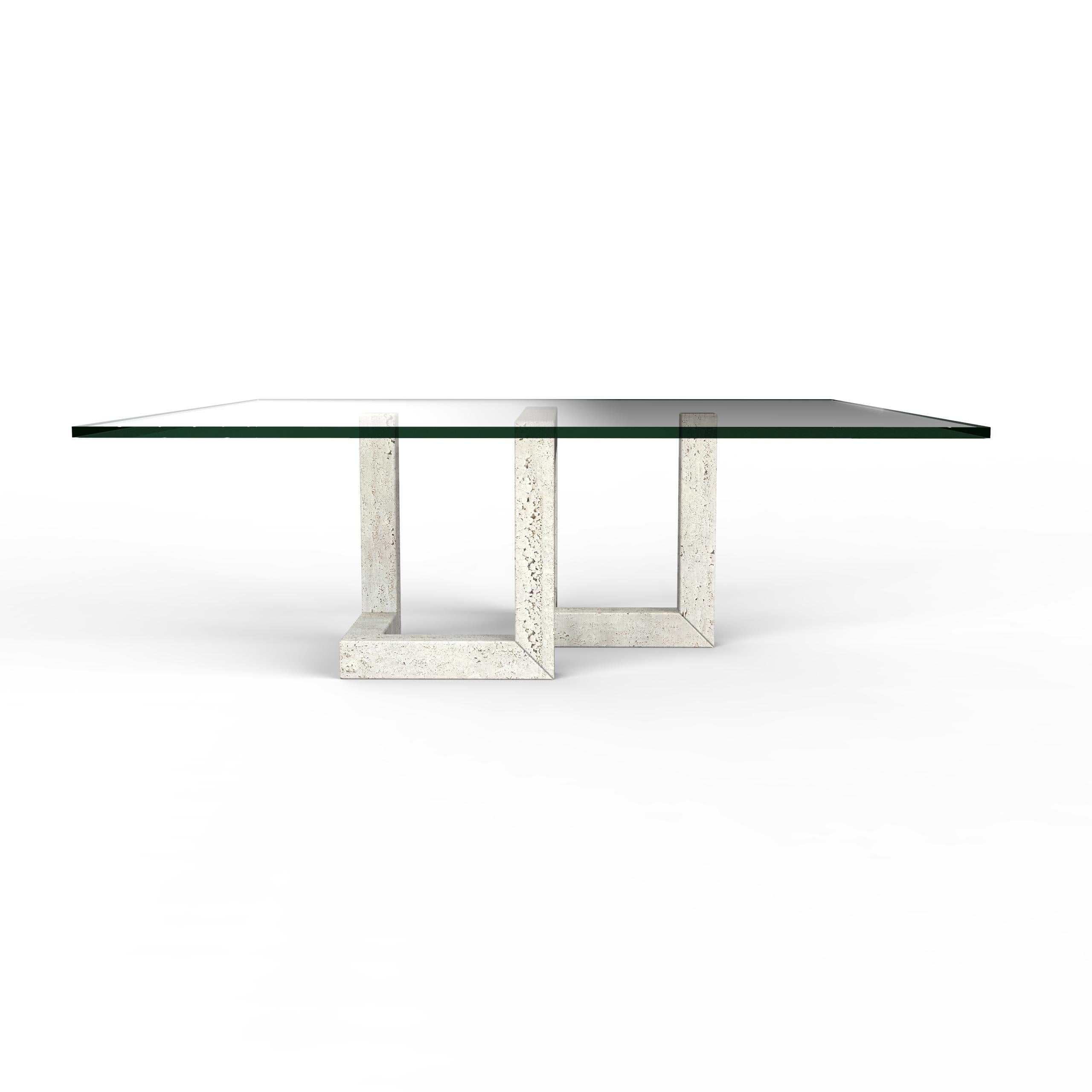 Mena Italienischer Travertin Marmor Couchtisch Kontemporäres Design Bespoke Möbel (Handgefertigt) im Angebot