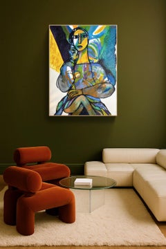 Portrait féminin moderne d'influence cubiste avec des couleurs vives