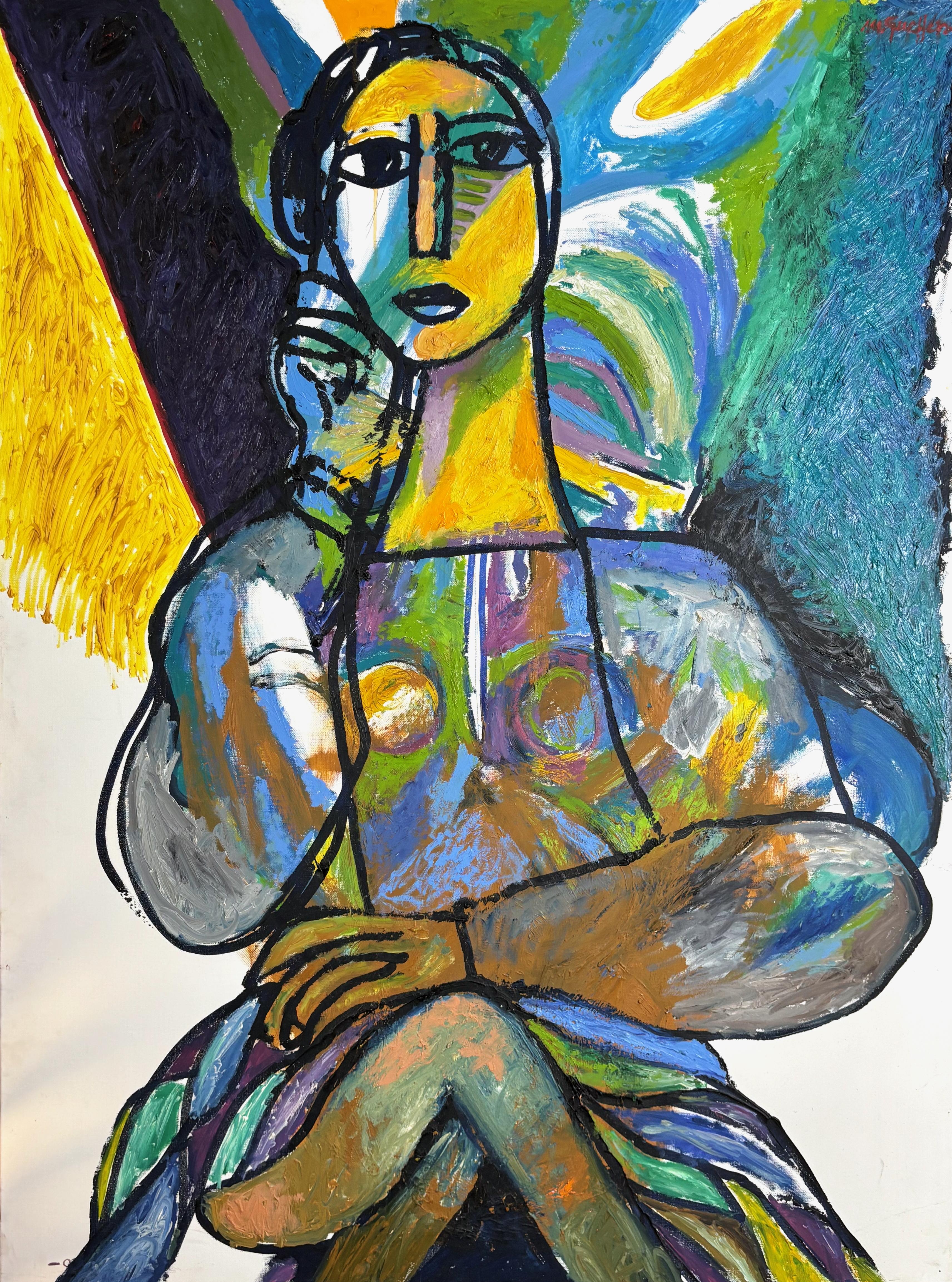 Cubist-Influenced Modern Female Portrait with Bright Colors